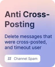 Purple card with example scenario where a cross-posted messages gets deleted, and user receives a timeout